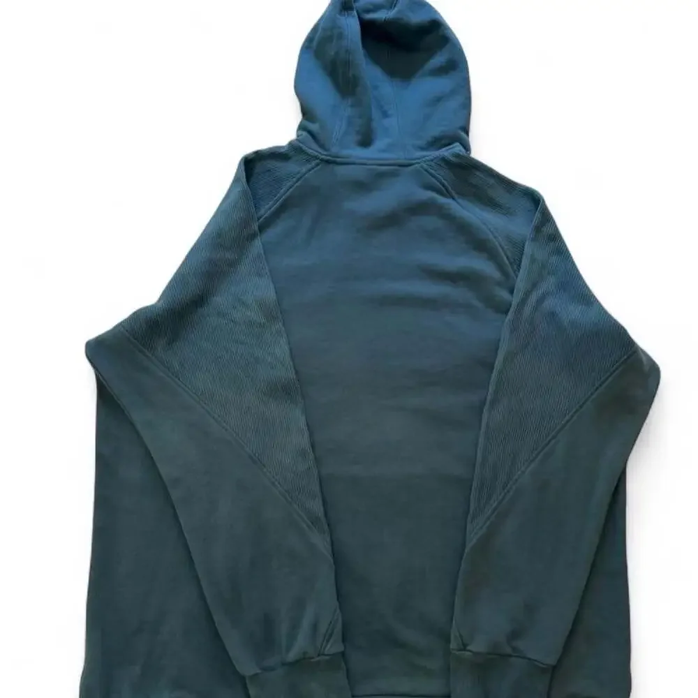Adidas Ribbed Shoulder Pullover Hoodie Blue Size XL